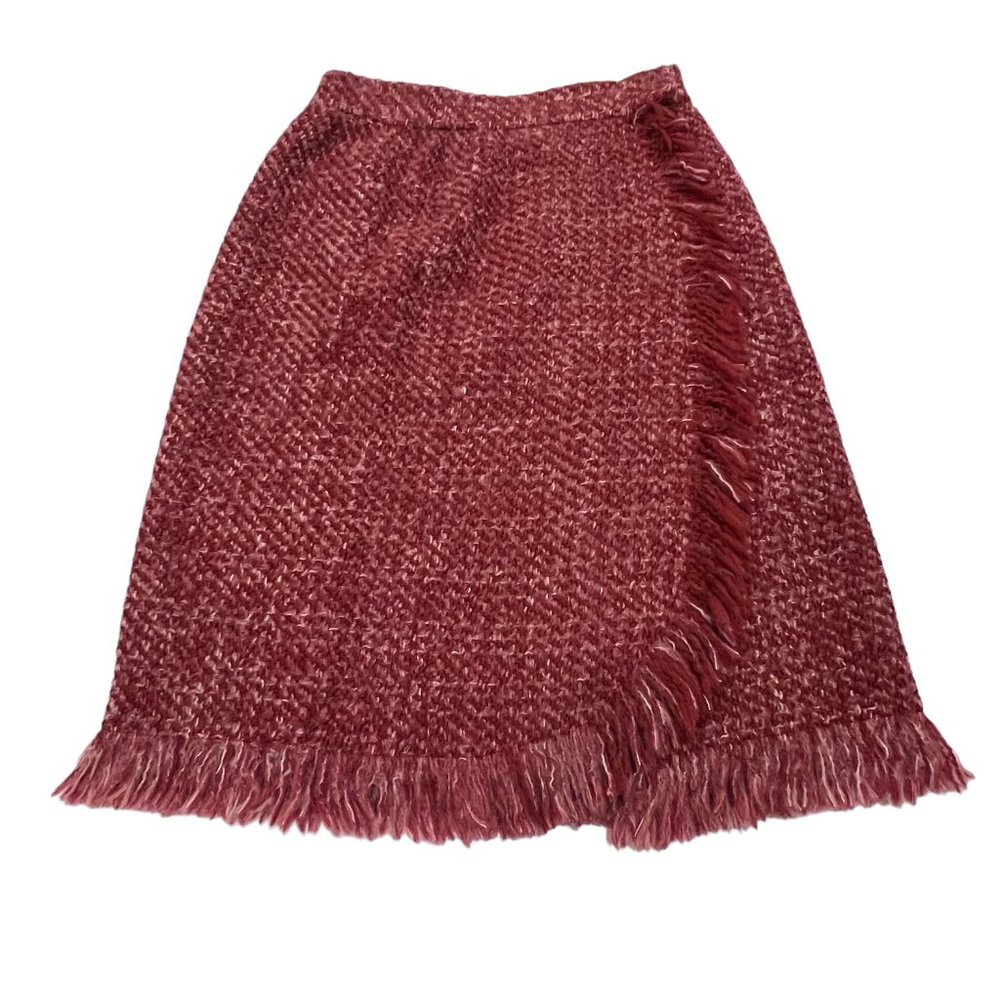 Anik Vintage Wrap Skirt, Chunky Wool Blend, Snap Closure, Red, M